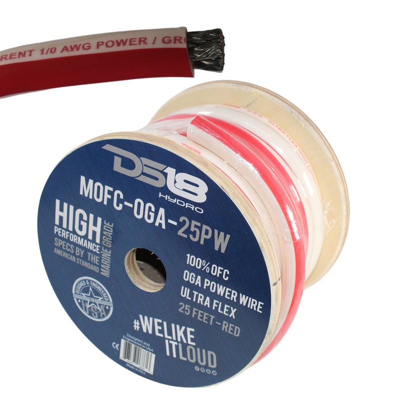 DS18 0 AWG OFC Tinned Marine Power Wire White/Red Stripe Lot Cut By The Foot