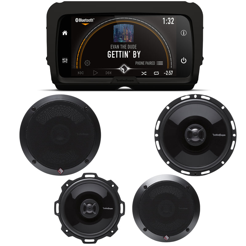 Rockford Fosgate Harley Digital Receiver + Pair of 5.25" + 6.5" Coaxial Speakers