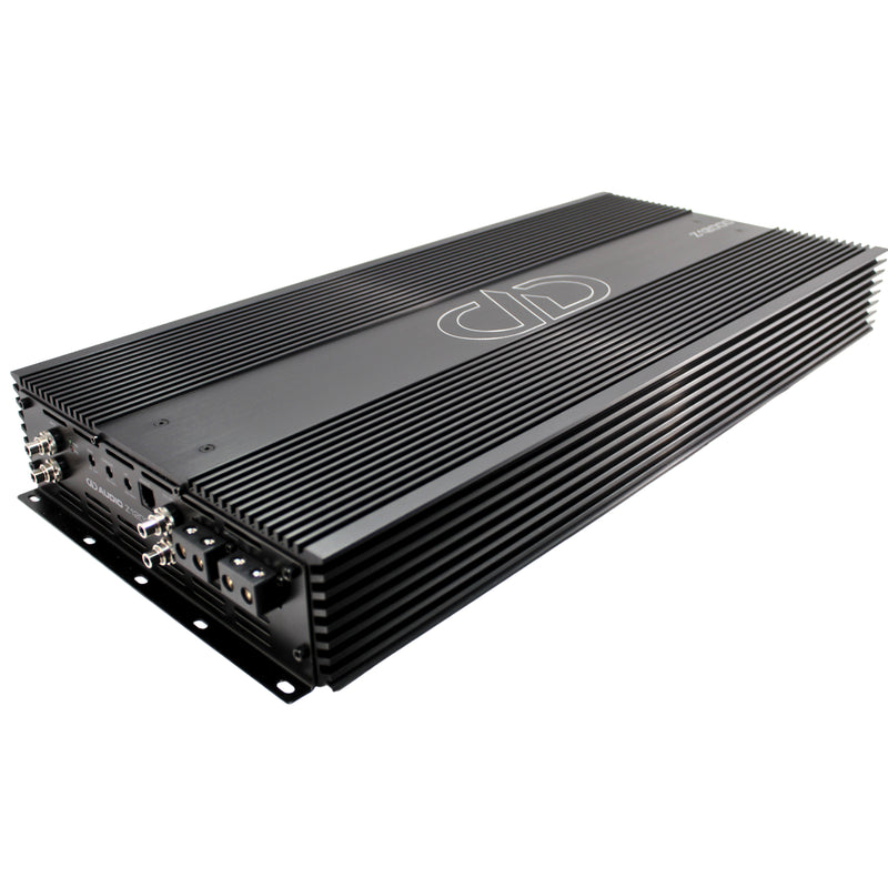 DD Audio Z12000 delivers 12,000W RMS, ZVL linking, HVAC cooling, and quad power inputs. Built for serious SPL and demo builds. Angled Amplifier