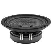 The DS18 PRO-CF6.4 6.5" midrange speaker delivers 500W max power with a waterproof carbon fiber cone, perfect for marine, powersports, and outdoor audio systems. Side view shows top and bottom of Speaker.
