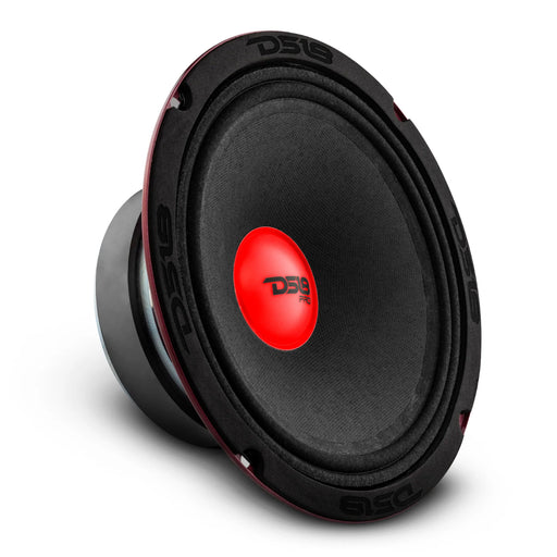 DS18 PRO-X8.4RGBCAP 8" RGB Midrange Speaker | 550W 4-Ohm LED Dust Cap view of red color front angled view.