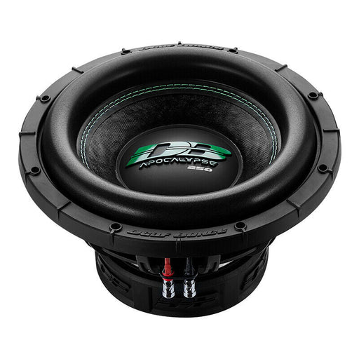 Front view of the Deaf Bonce Apocalypse DB-SA252 D2 12-inch subwoofer, featuring a reinforced cone and high-roll surround for deep, powerful bass.