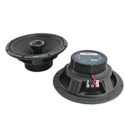 Top and Bottom view of a pair of Deaf Bonce MFX-60 speakers showing magnet structure, terminals, and 4 Ohm impedance labeling.