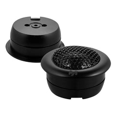 Deaf Bonce Machete MPT-17N 50 Watt 4 Ohm High Frequency Neodymium Black Tweeters top and bottom side angle view of the pair of speakers.