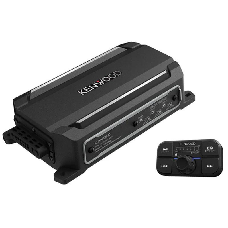 Kenwood KAC-M5024BT 4-Ch 75 Watt RMS x4 2-Ohm Marine Amp w/ BT Side angle top down view