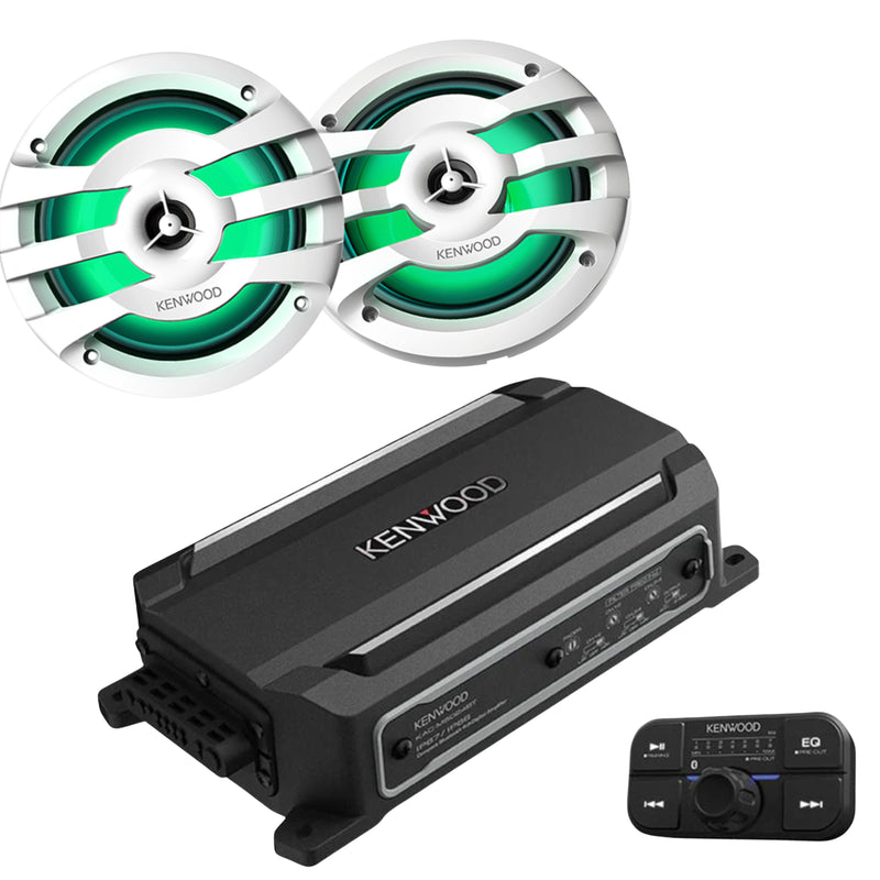 Kenwood KAC-M5024BT Amp + 2x 6.5" 100W RMS 4-Ohm Marine Speakers Front view bundle