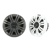 Kicker 45KM42 4" marine coaxial speakers pair, 2-ohm for more output, 50W RMS 150W peak, UV-treated, sealed motor, 2-way sound. Speaker Pair Image