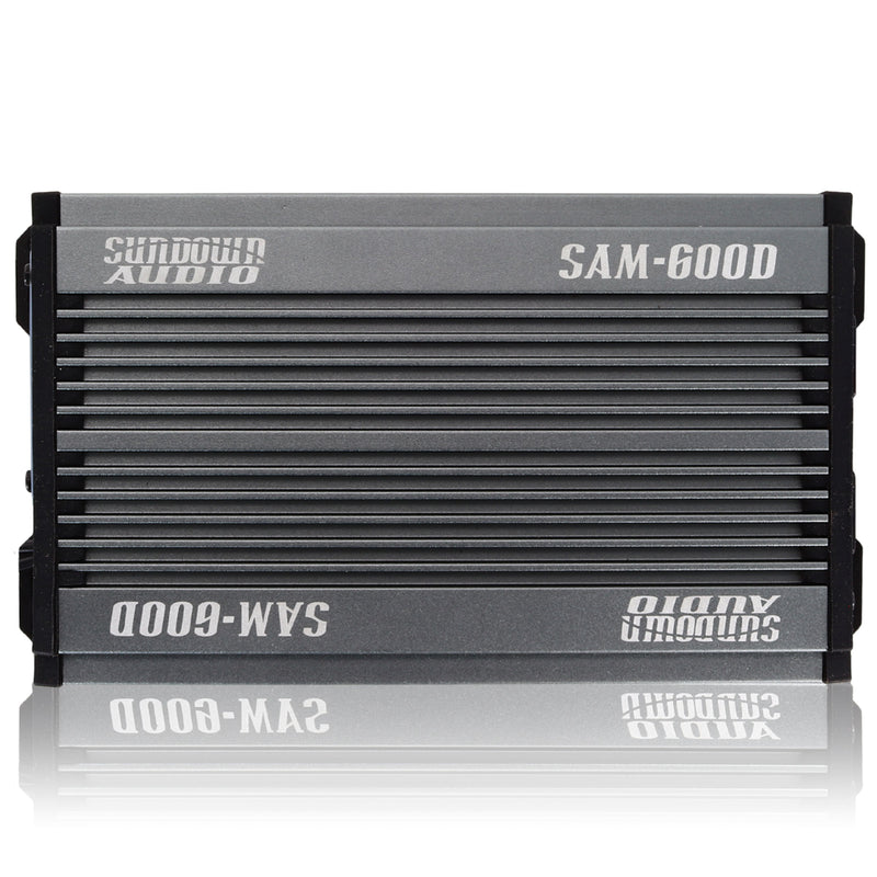 Get the Sundown SAMv2 600W Monoblock Class D Amplifier, IP67 waterproof and 1-ohm stable. Built tough for powersports, marine, and motorcycle audio Amplifier Front View