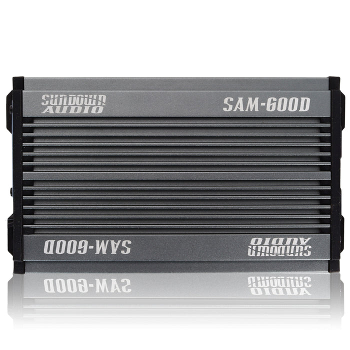 Get the Sundown SAMv2 600W Monoblock Class D Amplifier, IP67 waterproof and 1-ohm stable. Built tough for powersports, marine, and motorcycle audio Amplifier Front View