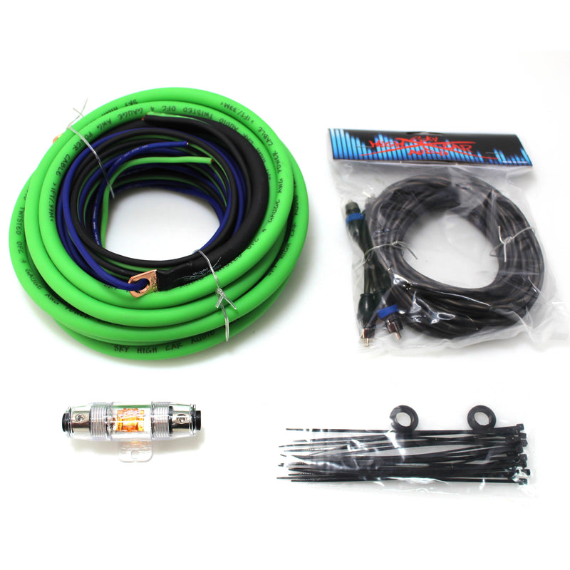 Sky High Car Audio 4GA OFC Amplifier Wiring Kit Green Power Black Ground