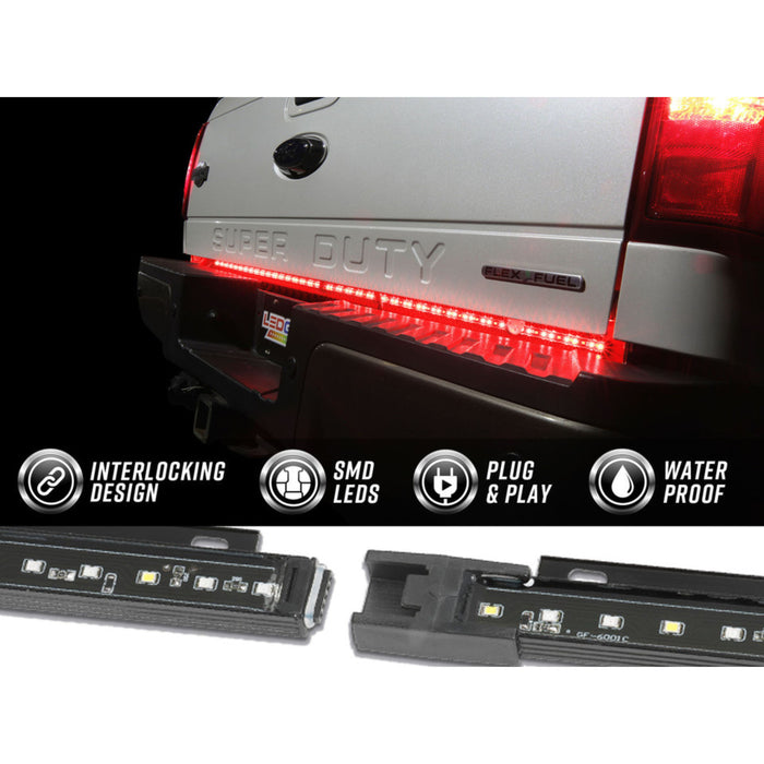 LEDGlow 2pc 60" Truck Tailgate Red LED Light Bar with White Reverse Lights IP68