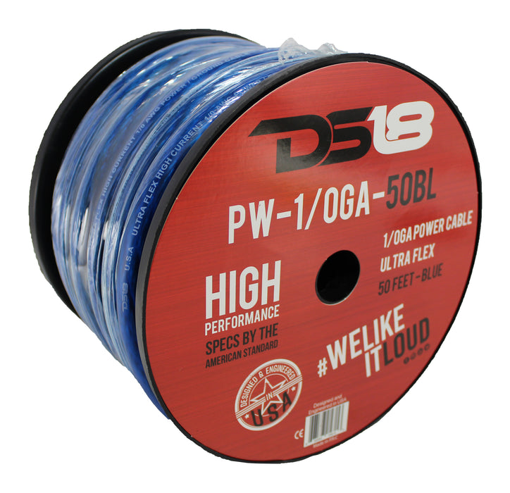 DS18 Car Audio 1/0 AWG Copper Clad Aluminum CCA Power/Ground Wire Blue Lot