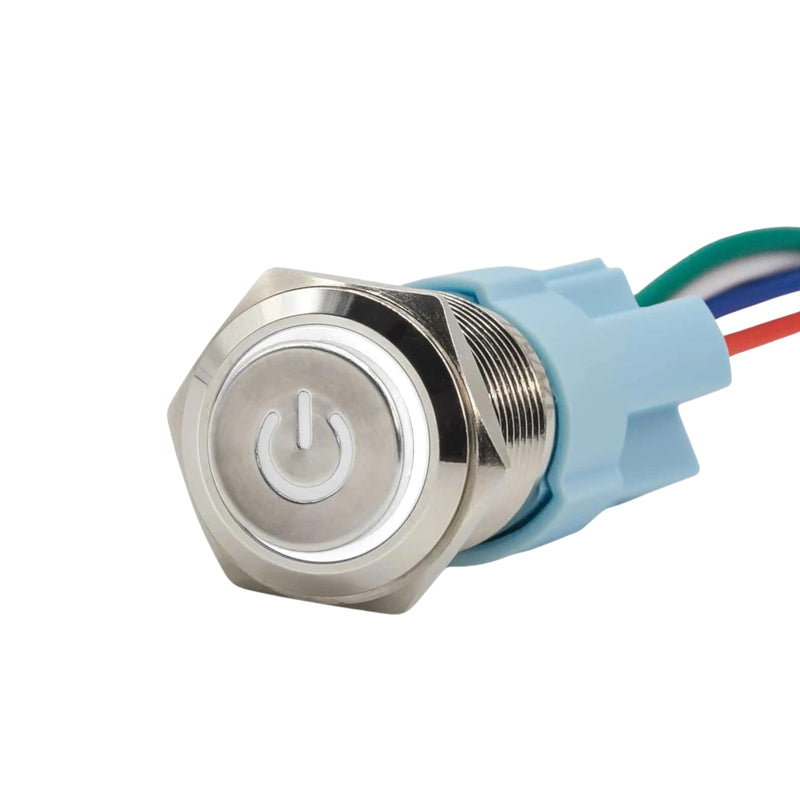 Sparked Innovation illuminated AL latching switch with power symbol (W, GR, PR)