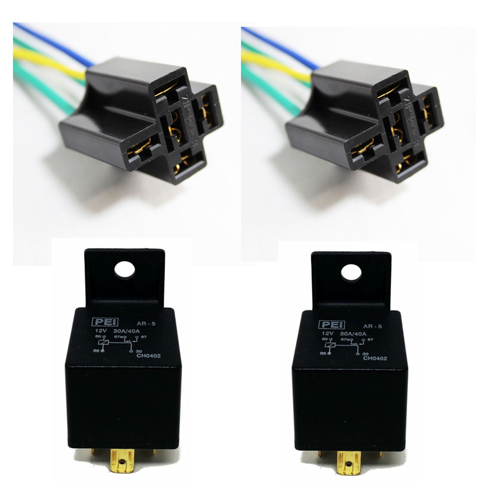 2x 12V 30/40 Amp 5-Pin SPDT Automotive Relay w Wires  Harness Socket — Big  Jeff Online Inc
