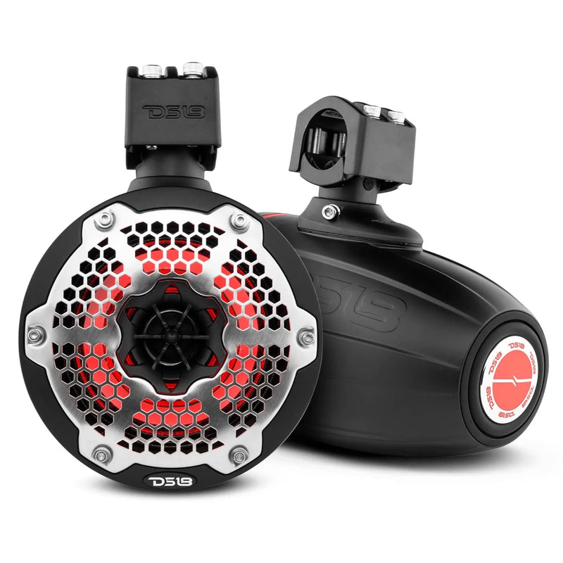 Pair of DS18 Hydro 6.5" 900W 4 Ohm RGB LED Marine Tower Speakers NXL-X6TPNEO/BK