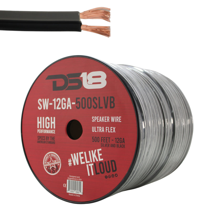 DS18 Car Audio 12 AWG CCA Speaker Wire Silver/Black Lot Cut By The Foot