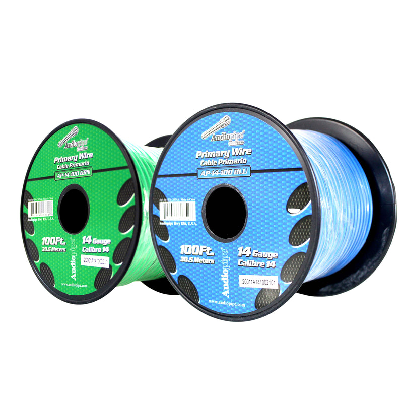 14 GA 100 FT Blue Green Stranded Spools of CCA Primary Power Ground  Wire Cable
