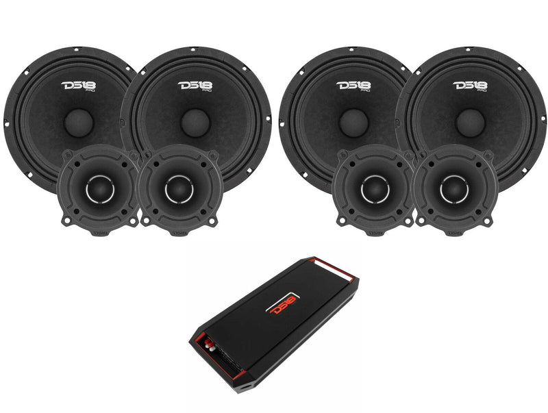 3520W 4x 8" Midrange Speakers + 4x Bullet Tweeters + 1600W 4 Ch Amplifier Combo