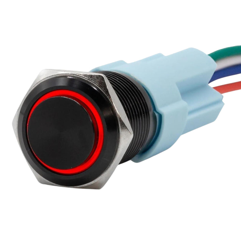 Sparked Innovations Universal Black Latching Push Button Switch w/Halo Ring LED