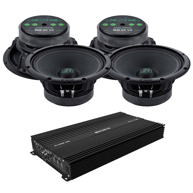 Deaf Bonce Car Audio 6.5" 4 Ohm Midrange Speakers MM-60-V2 & 4CH Amp Package
