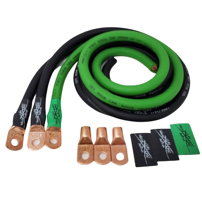 Sky High Car Audio BIG 3 Wiring Upgrade Kit OFC 0 Ga Green Power Black Ground