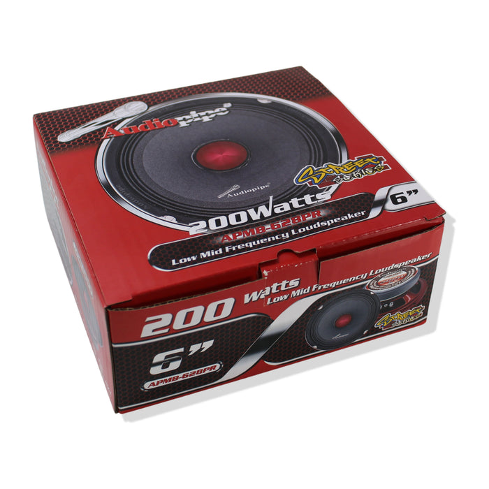 Audiopipe 6" Mid Bass Car Audio Bullet Loud Speaker 200W 4 Ohm Red
