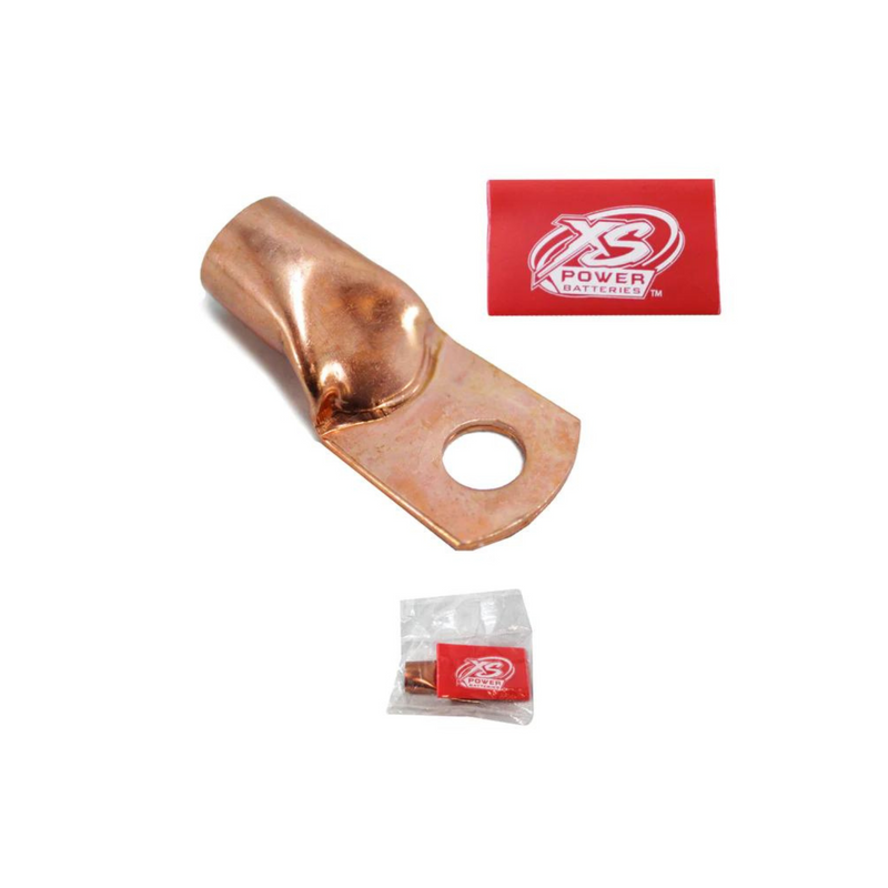 XS Power 1/0 Gauge Copper Lug Terminal Rings with Red Heat Shrink Wrap RT0G-RD