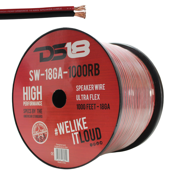 DS18 Car Audio 18 AWG Copper Clad Aluminum CCA Speaker Wire Kit Red/Black Lot