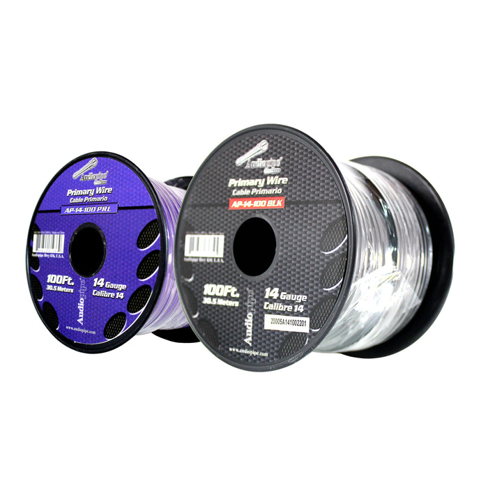 Audiopipe 2 Pack of 14ga 100ft CCA Primary Ground Power Remote Wire Black/Purple