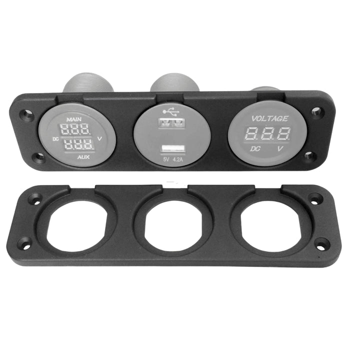 Sparked Innovations ABS Triple Voltmeter Gauge Panel Mounting Plate Black JH-DS8