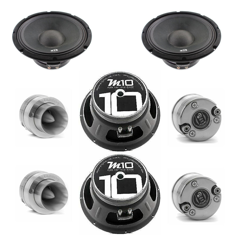 4x Massive Audio 10" Closed Midrange Speakers+ 4x 1" 480W 4Ohm Bullet Tweeters