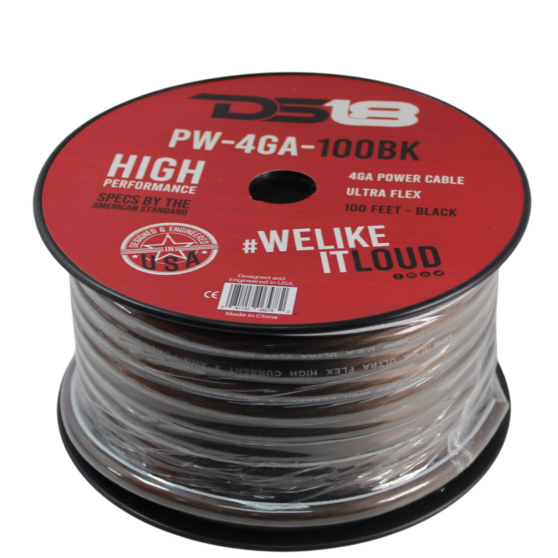 DS18 Car Audio 4 AWG CCA Power/Ground Wire Black Lot Cut By The Foot