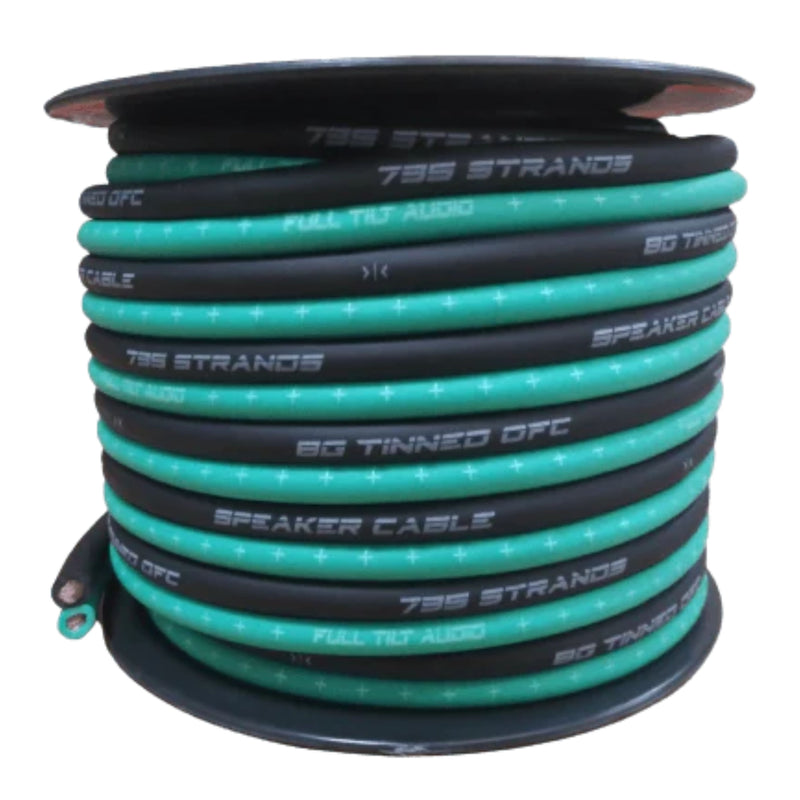 Full Tilt Audio 8 Gauge Tinned OFC Speaker Wire Teal/Black Lot Cut By The Foot