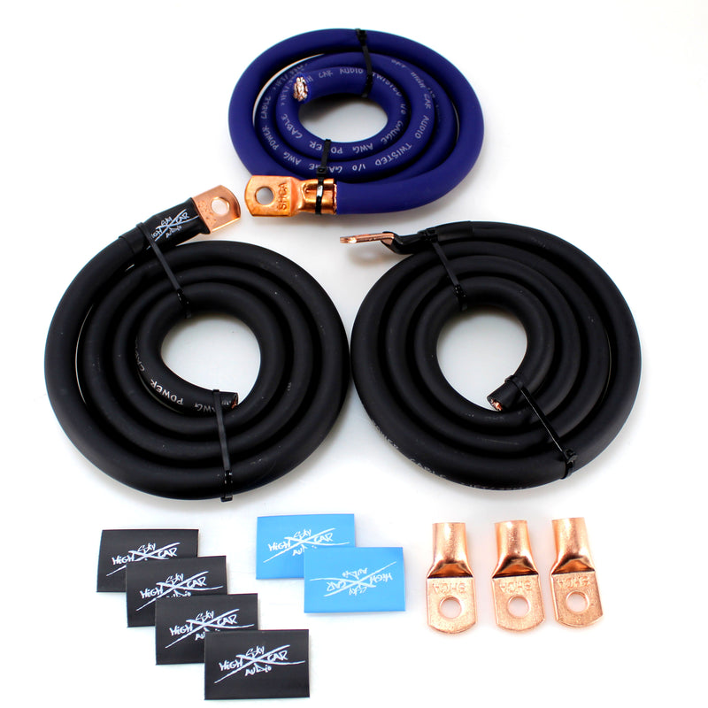 Sky High Car Audio 1/0GA CCA BIG 3 Battery Upgrade Kit Blue Power Black Ground