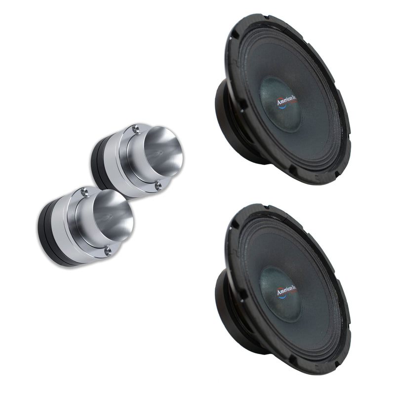 American Bass 2x 8" 8Ohm Midrange Speakers 700W SQ8 + Pair of 1" Tweeter Package