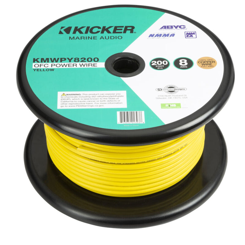 Kicker Marine 8 Gauge Tinned OFC Power/Ground Wire Yellow Lot Cut By The Foot