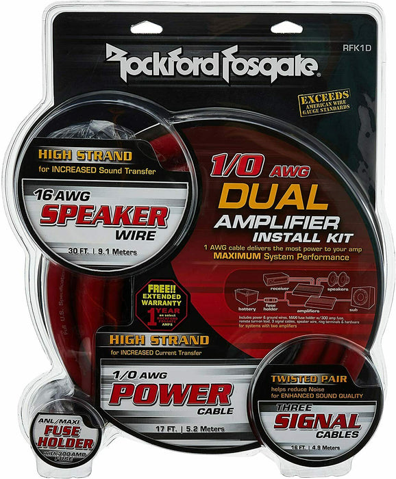 Rockford Fosgate RFK1D 1/0 Gauge OFC Power and Install Dual Amplifier Kit