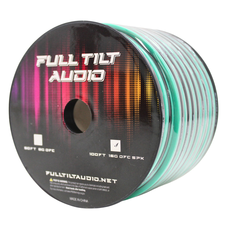 Full Tilt Audio 16 GA Tinned OFC Speaker Wire Teal/Black Lot Cut By The Foot