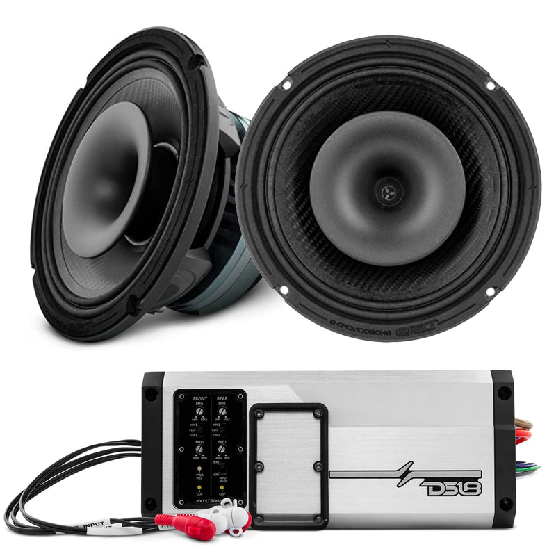 DS18 2x 8HD 4 Ohm/8 Ohm Waterproof 8" Hybrid Speakers with Marine 4 Channel Amp