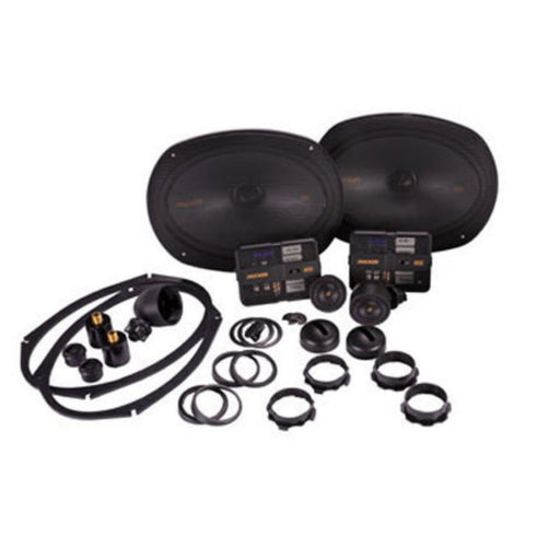 Upgrade your sound with Kicker 51KSS6904 KS 6x9 component speakers. 150W RMS, 4-ohm, silk dome tweeters, crossovers, grilles included. Product view