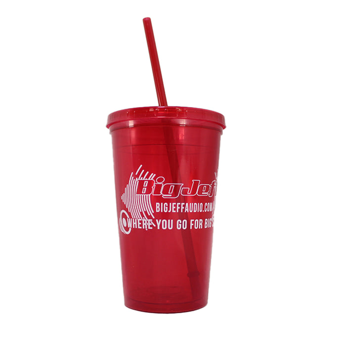 Big Jeff Clear Plastic Red Cup with Straw