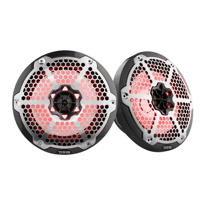 DS18 Pair of 8" 2-way 4 OHM 150W Coaxial Marine Grade Speakers w/ LED RGB lights