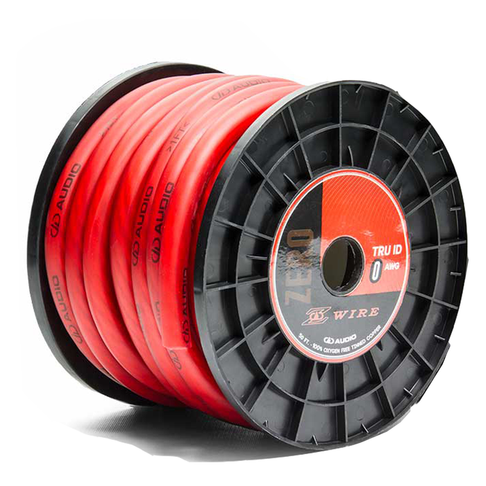 DD Audio 50 Foot Spool Z-Wire 0 Guage OFC Silver Tinned Power Cable W0G-RED