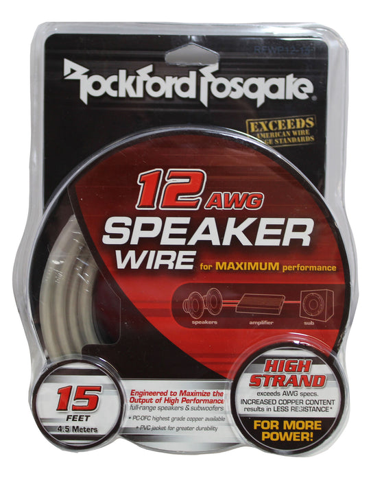 Rockford Fosgate 12 AWG 15 Foot Packaged Speaker Wire Black / Silver RFWP12-15