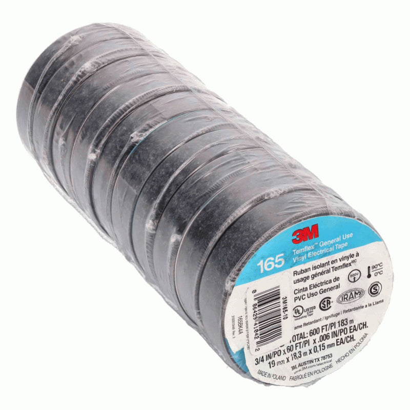 Install Bay Temflex 3/4"x60' Heat/Water Resistant 3M Vinyl Electrical Tape 10-pk