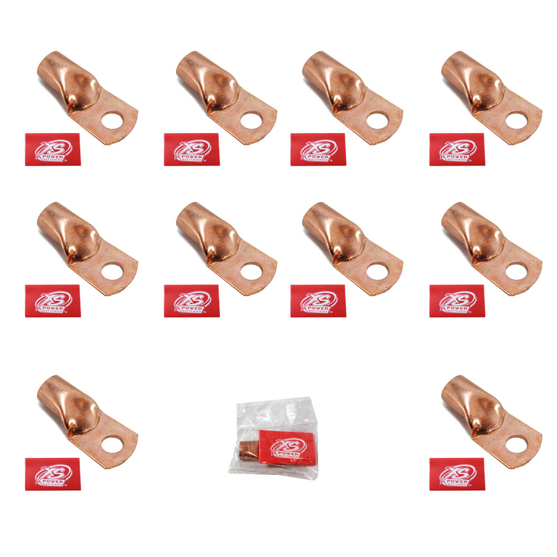 10 x XS Power 1/0 Gauge Copper Terminal Rings w/ Red Heat Shrink Wrap RT0G-RD