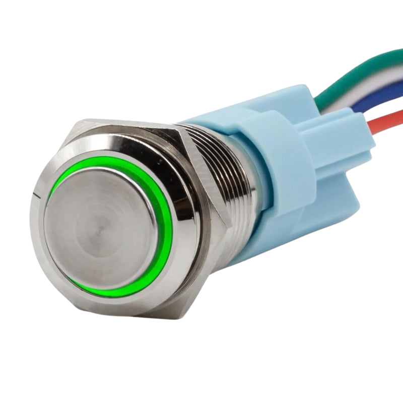 Sparked Innovations Aluminum Latching Push Button Switch w/Halo Ring LED SPDT