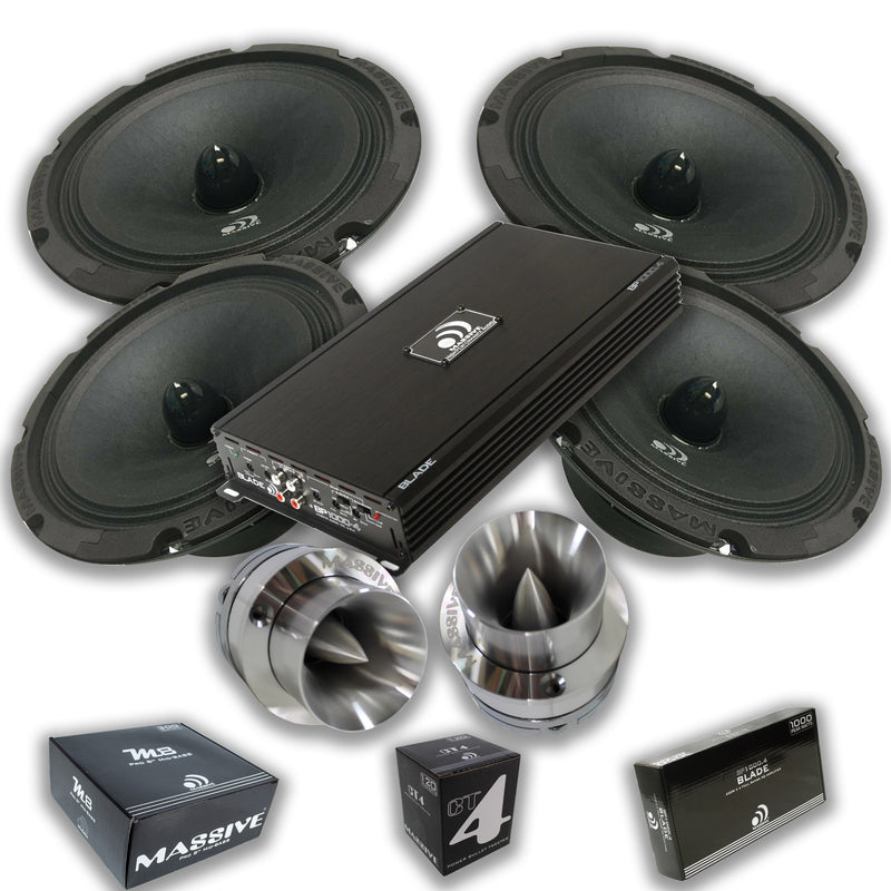 Massive Car Audio 8 Speakers 1200W 8 Ohm With Bullet Tweeters & 4 Ch Amplifier - Big Jeff Online Inc