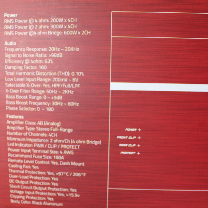 DS18 4 Channel Korean Amplifier Class AB Full Range w/ Bass Knob EXL-P1200X4