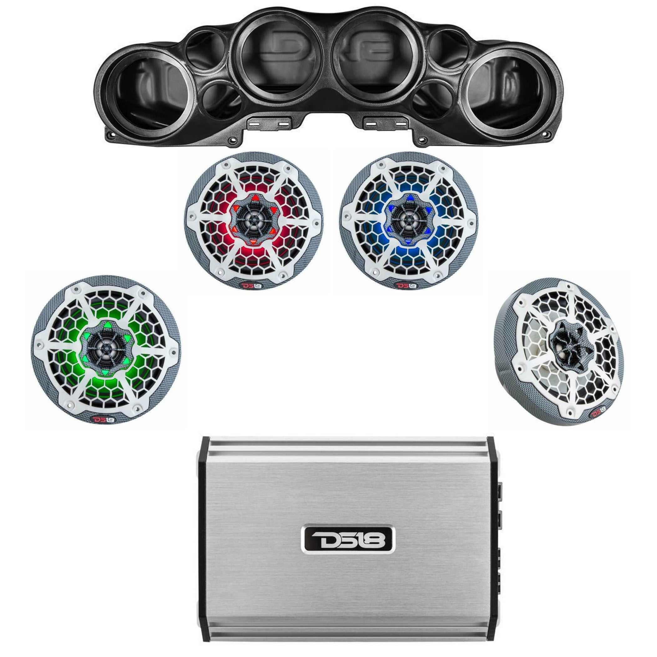 DS18 Loaded RGB Soundbar Black Jeep Wrangler CF Speakers Amp Tweeters